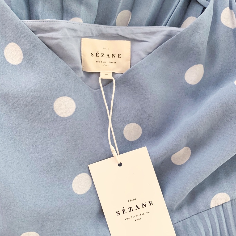 NWT Sezane Nissa Blue Polka Dot Dress - Picture 7 of 11